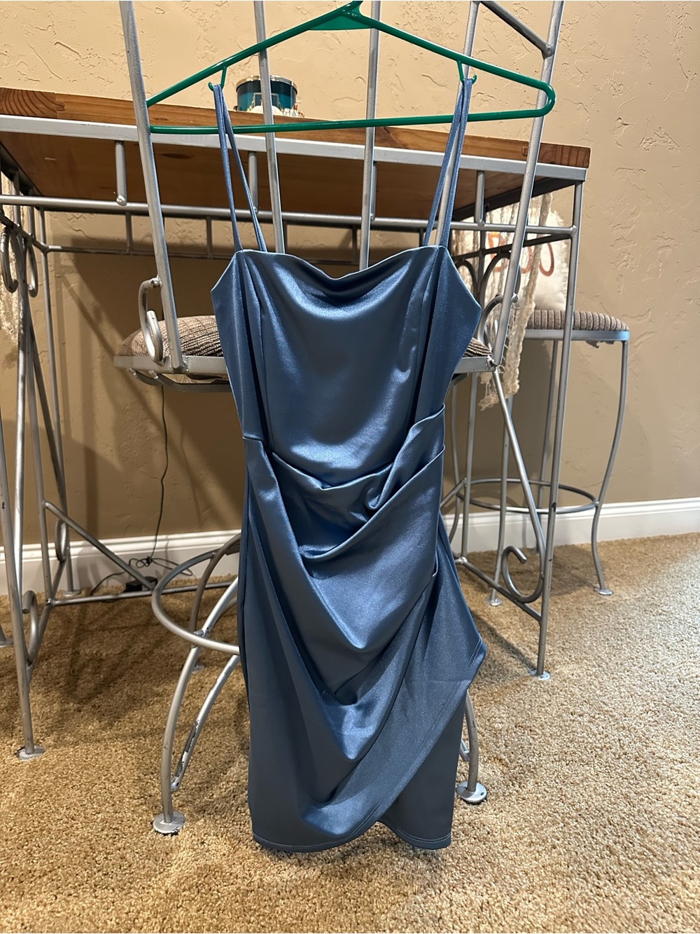 Windsor Satin Cowl Midi Dress in Blue